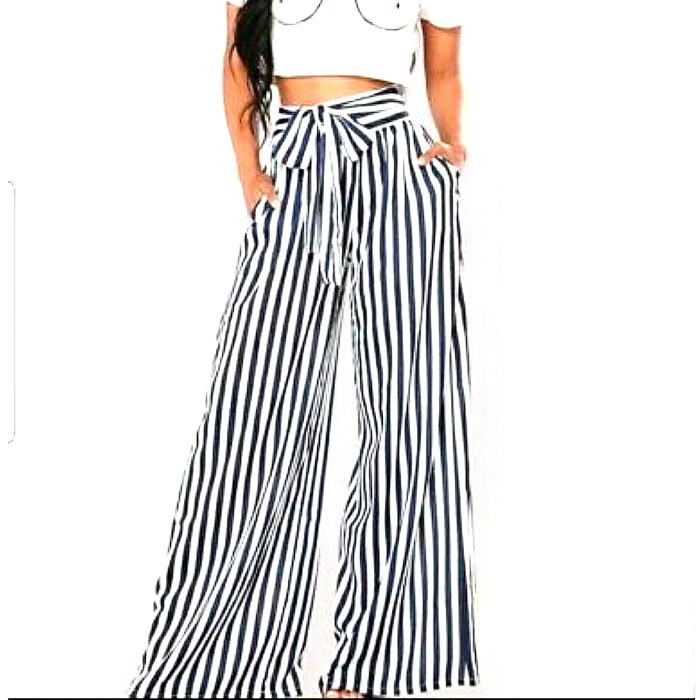Woman's extra long flared Pleated polyester pants